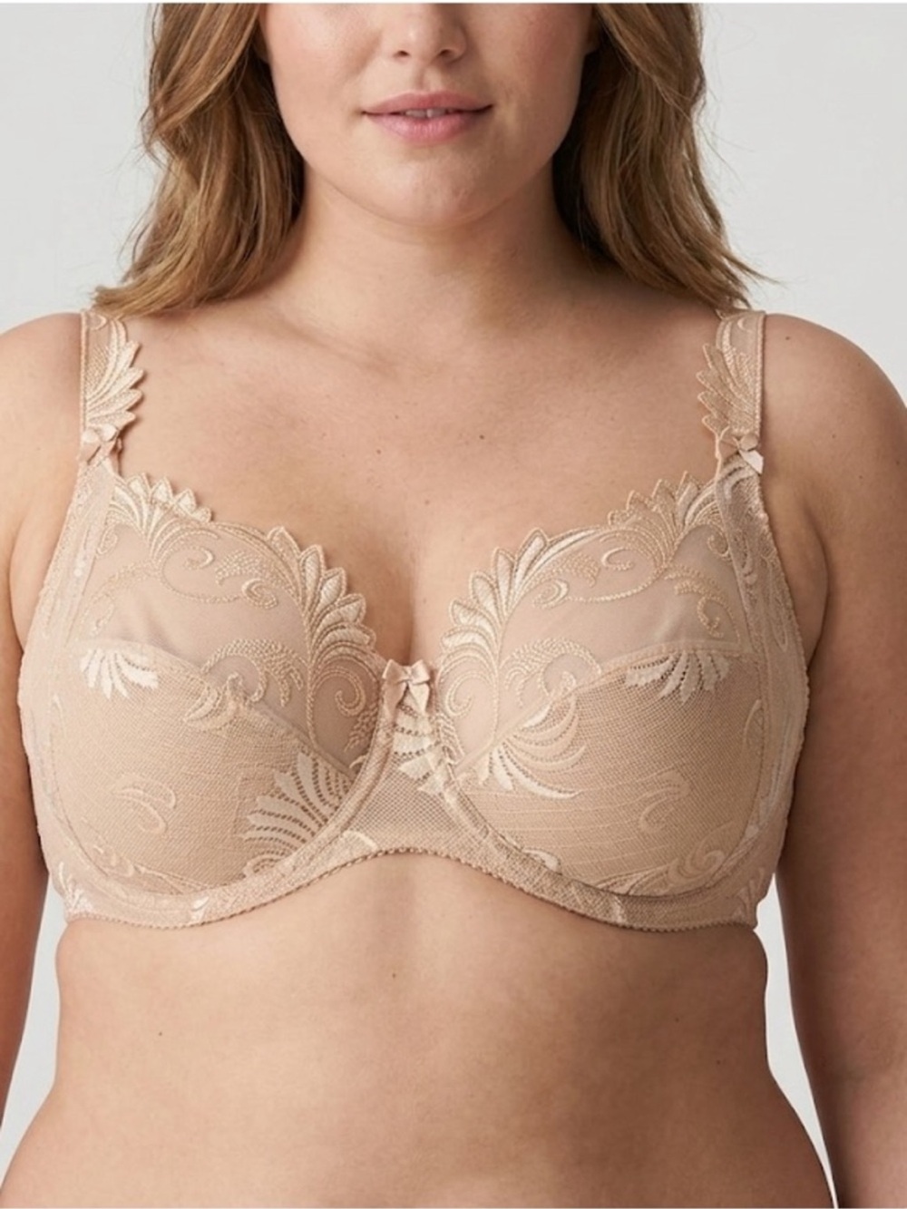 Empreinte Thalia Full Cup Bra Sheer Front Tan Nude Embroidered Lace Size 38H